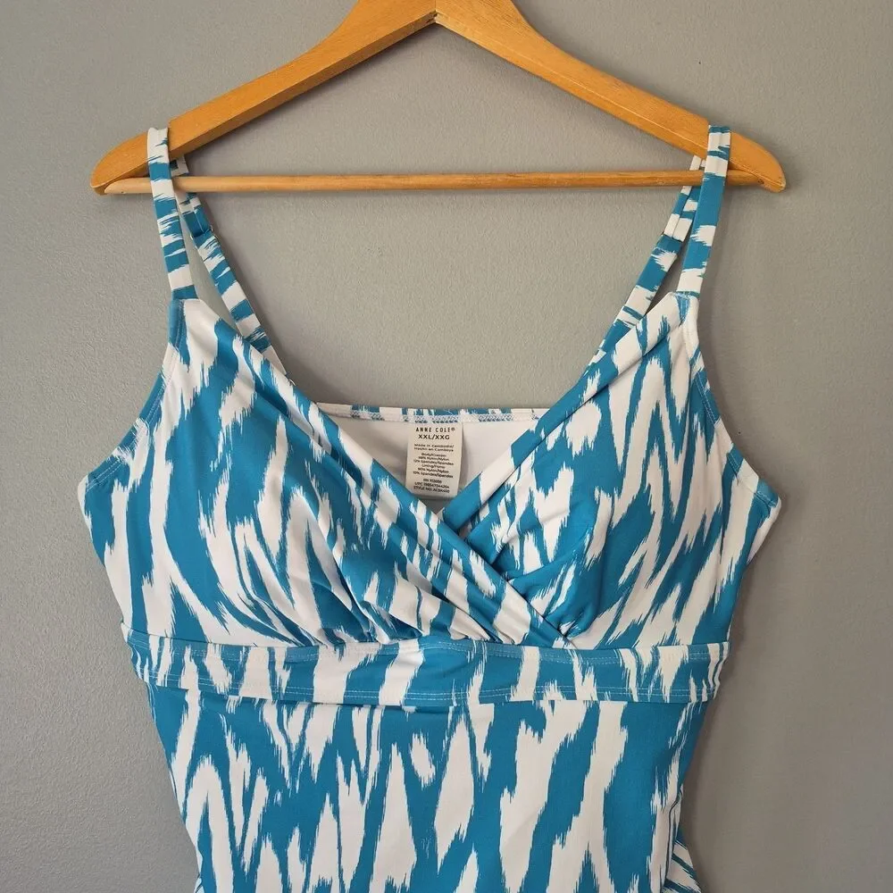 Anne Cole Blue White Ikat Underwire Swimsuit Tankini Top Womens XXL